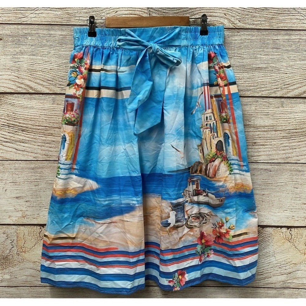 Truly 4 You Skirt Womens Size Large Poofy Beach Print Tie Front Long Skirt New